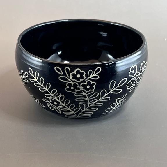 Small Bowl for Charcuterie, Spices, Condiments, or Garnishes Black Sgraffito