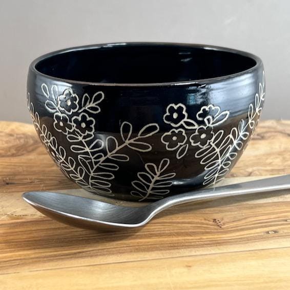 Small Bowl for Charcuterie, Spices, Condiments, or Garnishes Black Sgraffito