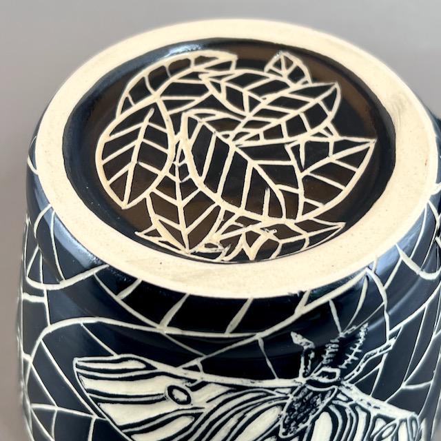 Luna Moth Black and White Sgraffito Mug