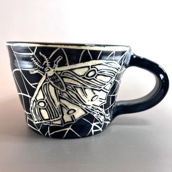 Luna Moth Black and White Sgraffito Mug