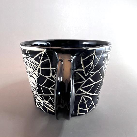 Luna Moth Black and White Sgraffito Mug