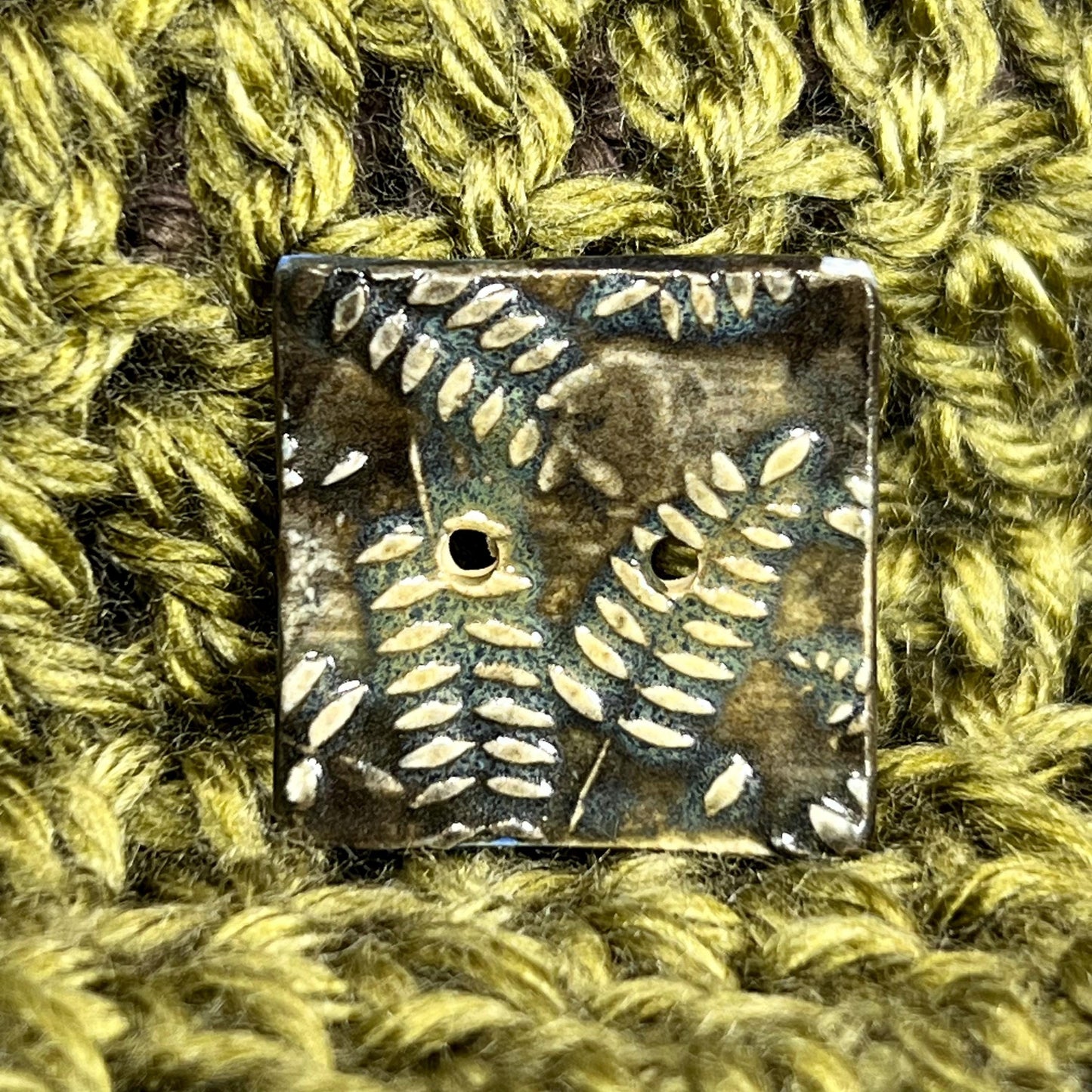 Woodland Fern Textured Square Ceramic Button