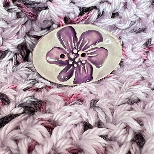 Large Lavender Blossom Stamped Oval Ceramic Button