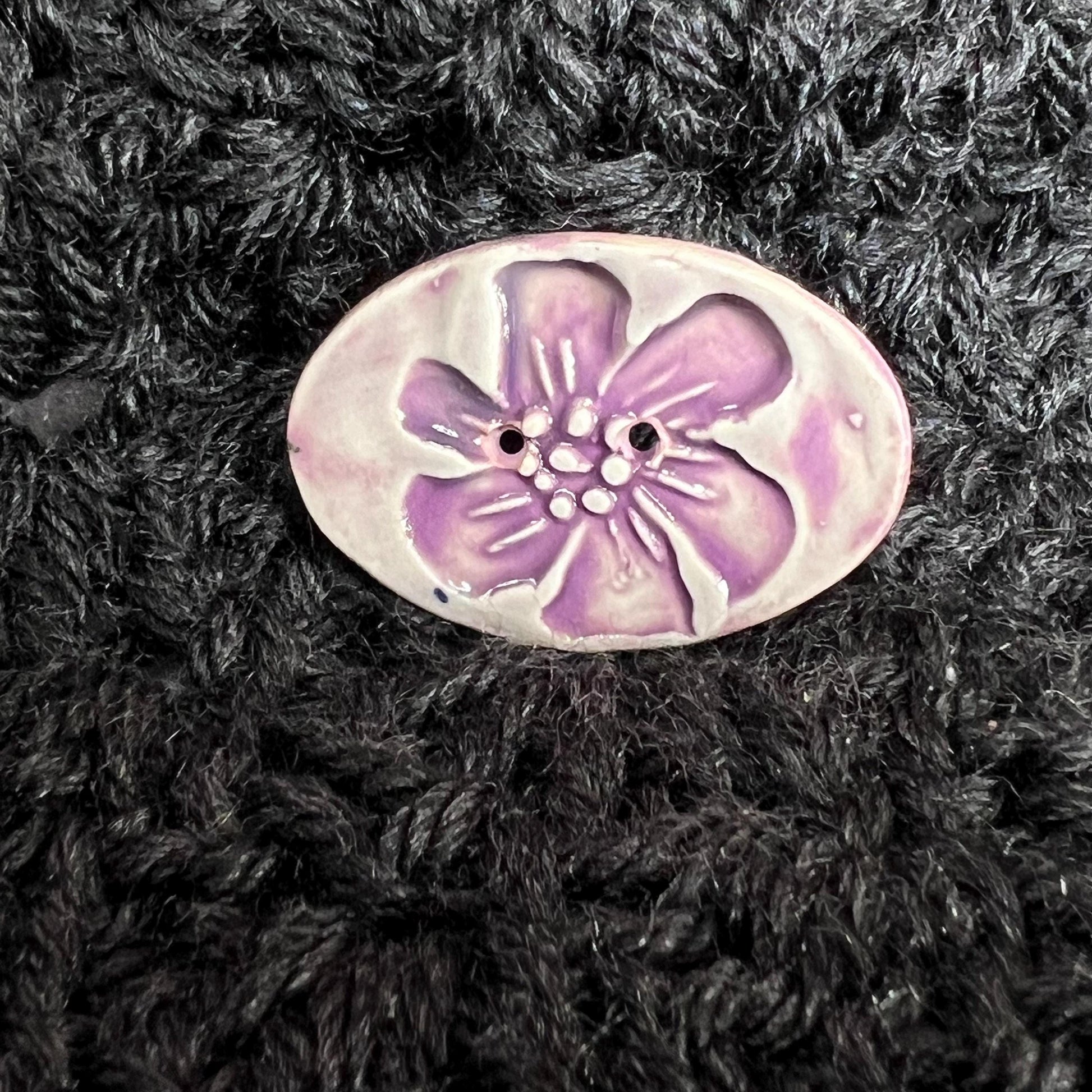 Large Lavender Blossom Stamped Oval Ceramic Button