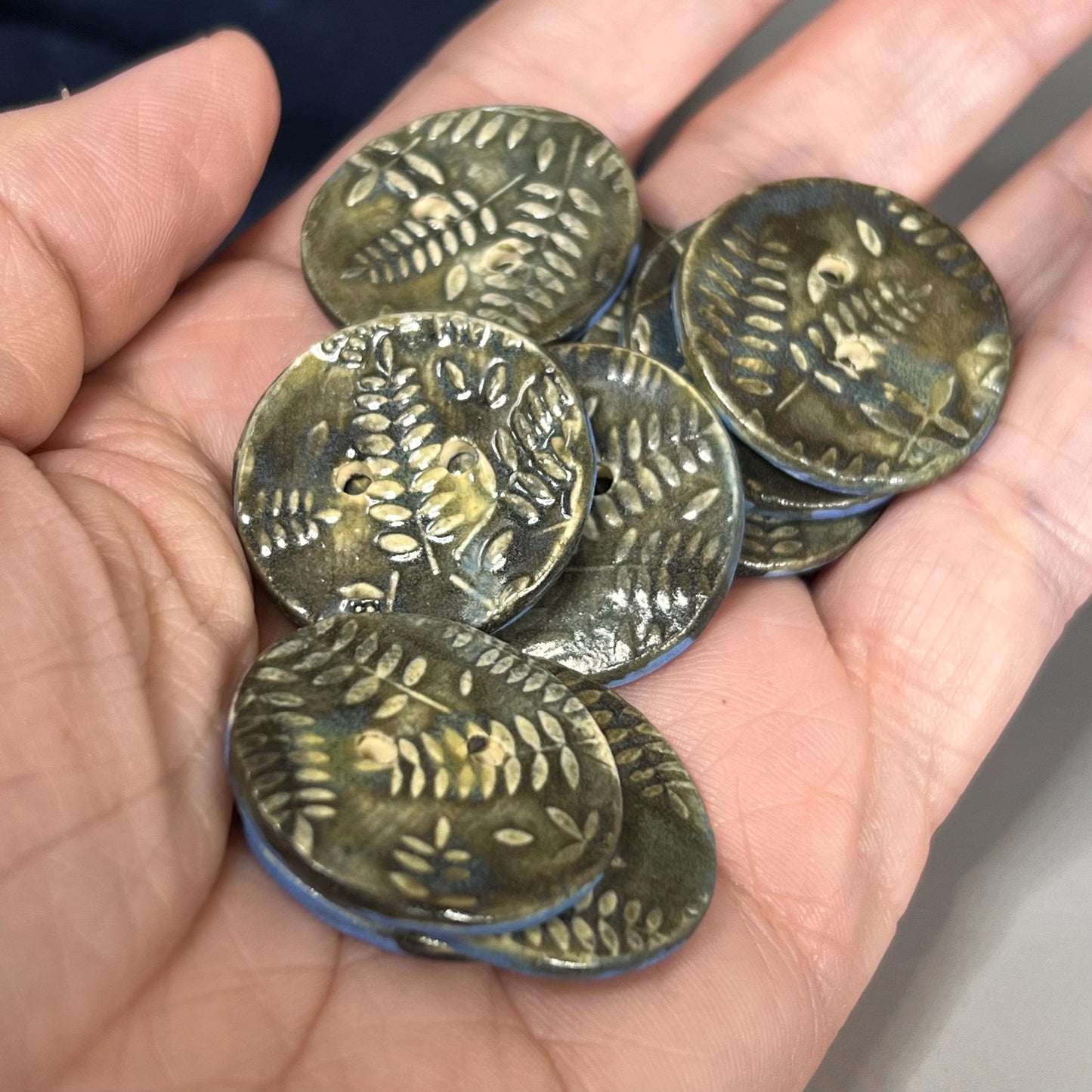 Green Fern Round Buttons