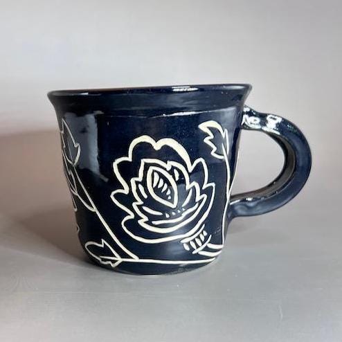 Graphic Flower Black Mug