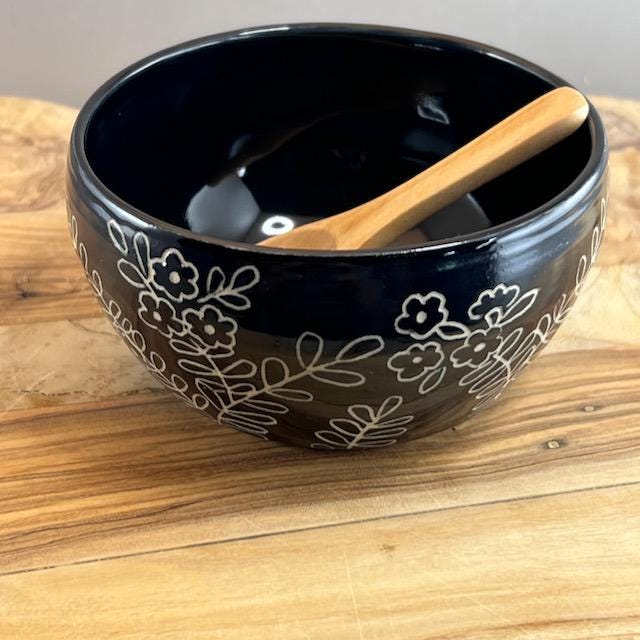 Small Bowl for Charcuterie, Spices, Condiments, or Garnishes Black Sgraffito