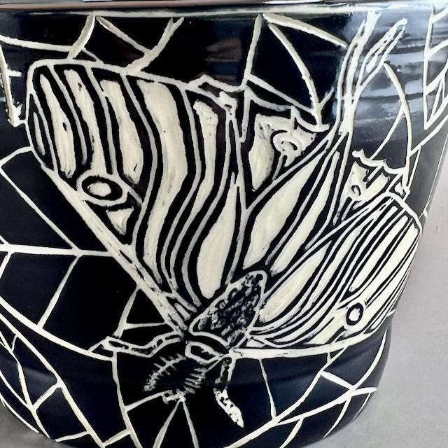 Luna Moth Black and White Sgraffito Mug