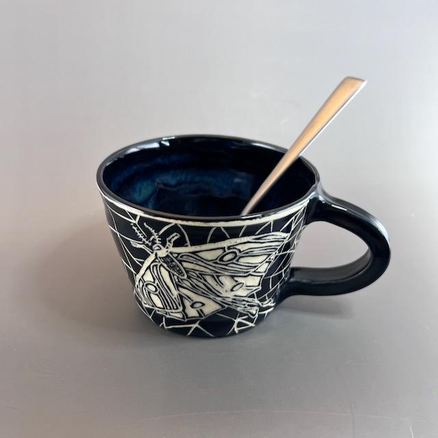 Luna Moth Black and White Sgraffito Mug