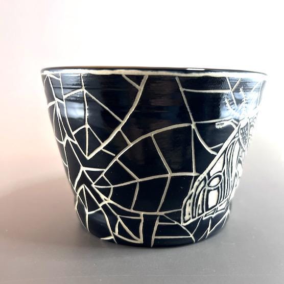 Luna Moth Black and White Sgraffito Mug