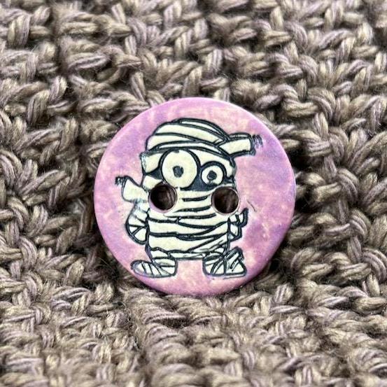 Mummy on Purple Round Ceramic Button