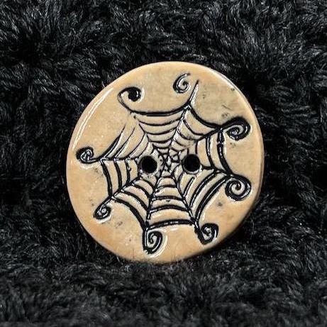 Spider Web on Light Orange Round Ceramic Button