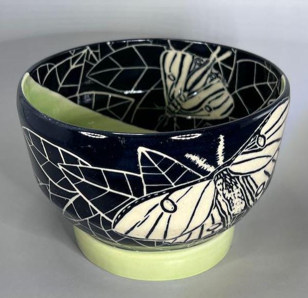 Sgraffito Luna Moth Noodle Bowl