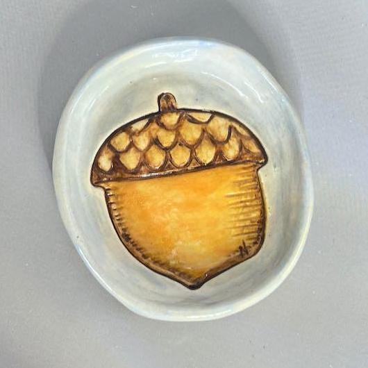 Handmade Ceramic Acorn Trinket Dish, Child's Ring Dish
