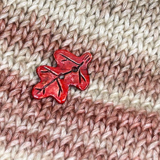 Red Leaf Shaped Ceramic Button