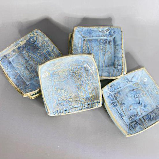 Light Blue Wildflower Texture Teabag Holder/Spoon Rest/Trinket Dish/ Ring Dish