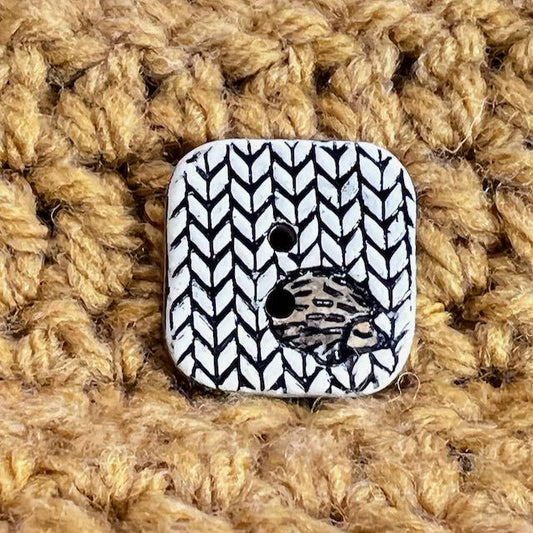 Hedgehog on Knit Square Ceramic Button