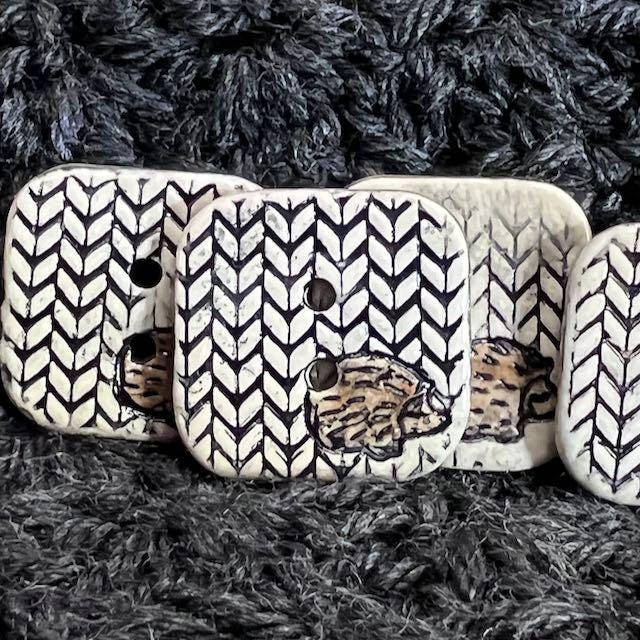 Hedgehog on Knit Square Ceramic Button