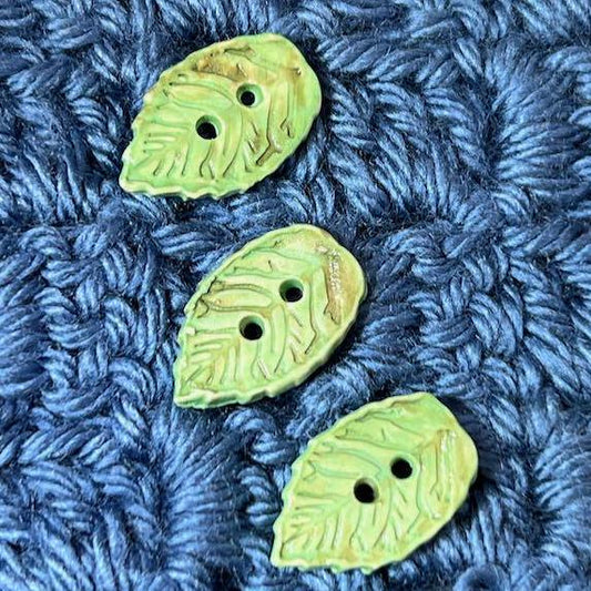 Small Light Green Leaf Shaped Ceramic Buttons