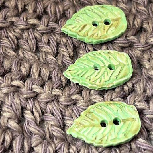 Small Light Green Leaf Shaped Ceramic Buttons