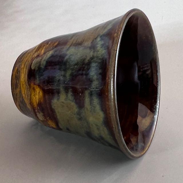 Oil Spot Brown and Golden Brown White Stoneware 4 ounce Tumbler