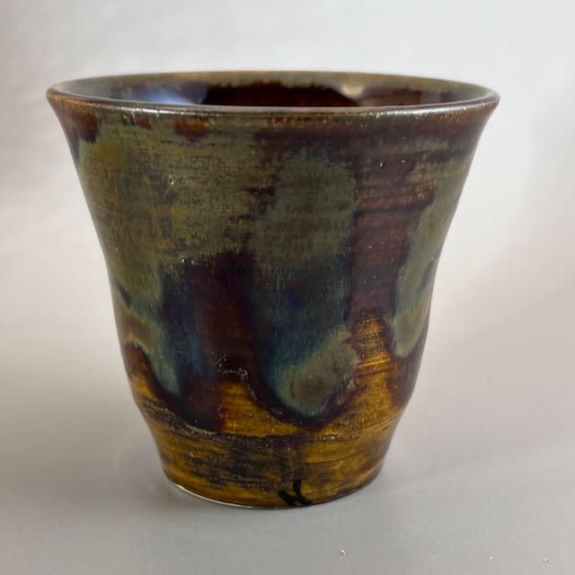 Oil Spot Brown and Golden Brown White Stoneware 4 ounce Tumbler