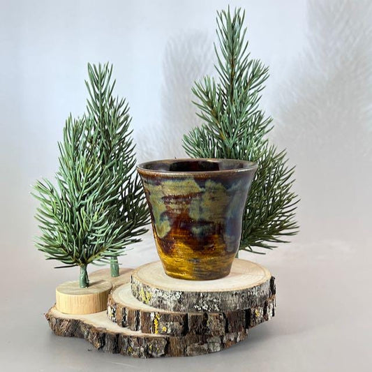 Oil Spot Brown and Golden Brown White Stoneware 4 ounce Tumbler