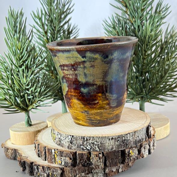 Oil Spot Brown and Golden Brown White Stoneware 4 ounce Tumbler