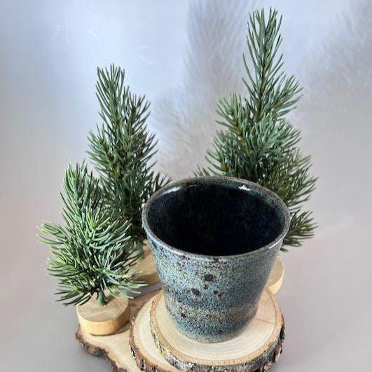 Slate Gray and Dark Blue Narrow 8 ounce Speckled Stoneware Tumbler