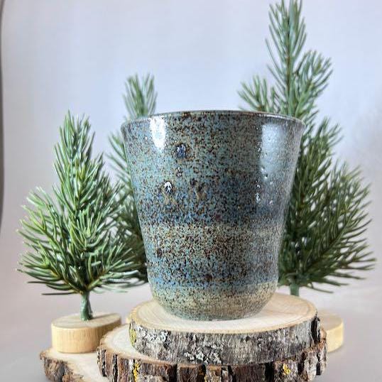 Slate Gray and Dark Blue Narrow 8 ounce Speckled Stoneware Tumbler
