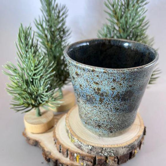 Slate Gray and Dark Blue Narrow 8 ounce Speckled Stoneware Tumbler
