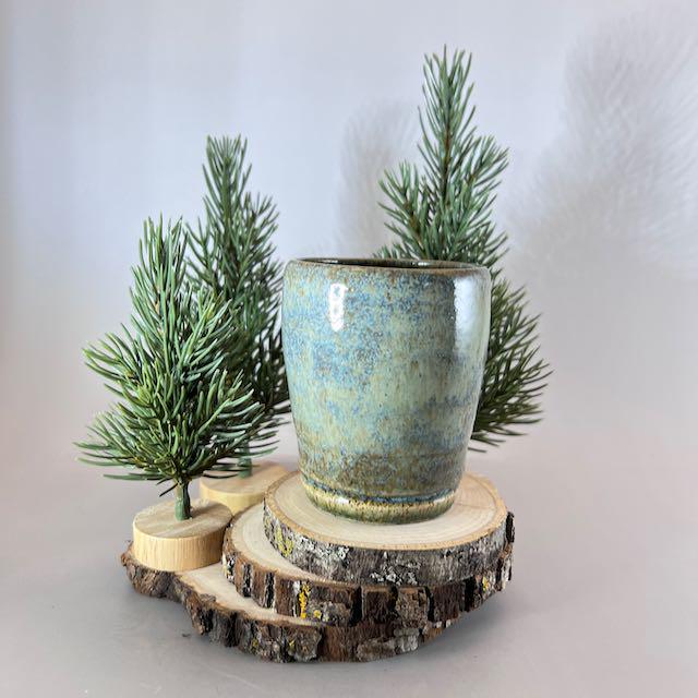 Light Blue and Green 8 ounce Speckled Stoneware Tumbler