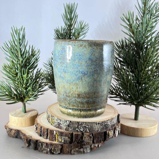 Light Blue and Green 8 ounce Speckled Stoneware Tumbler