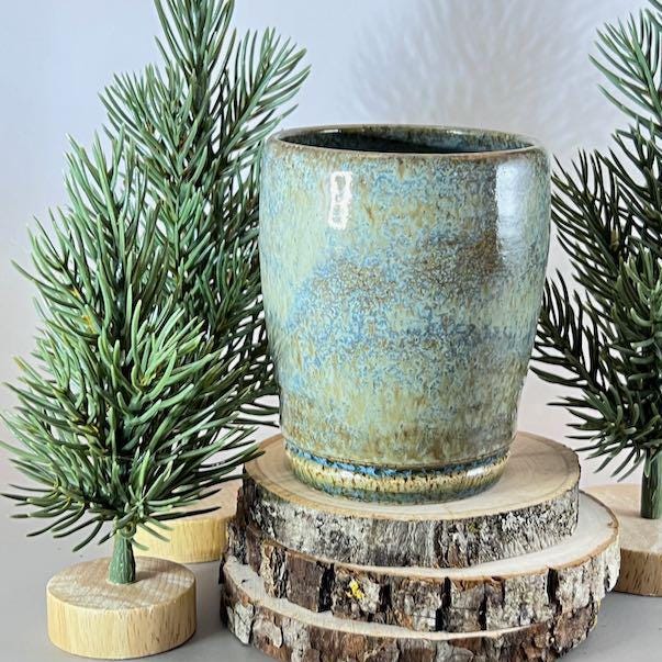 Light Blue and Green 8 ounce Speckled Stoneware Tumbler