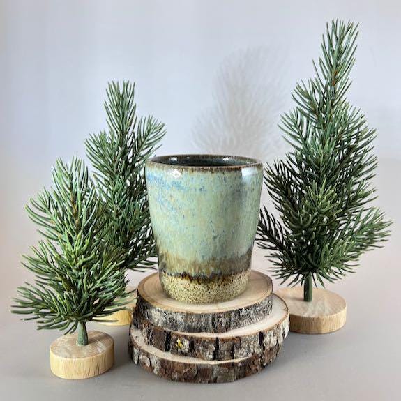 Green and Khaki 6.5 ounce Speckled Stoneware Tumbler