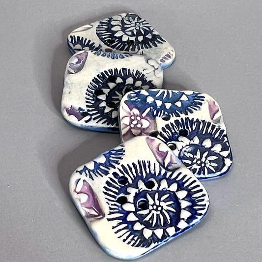 Purple and Blue Boho Designs on White Square Buttons