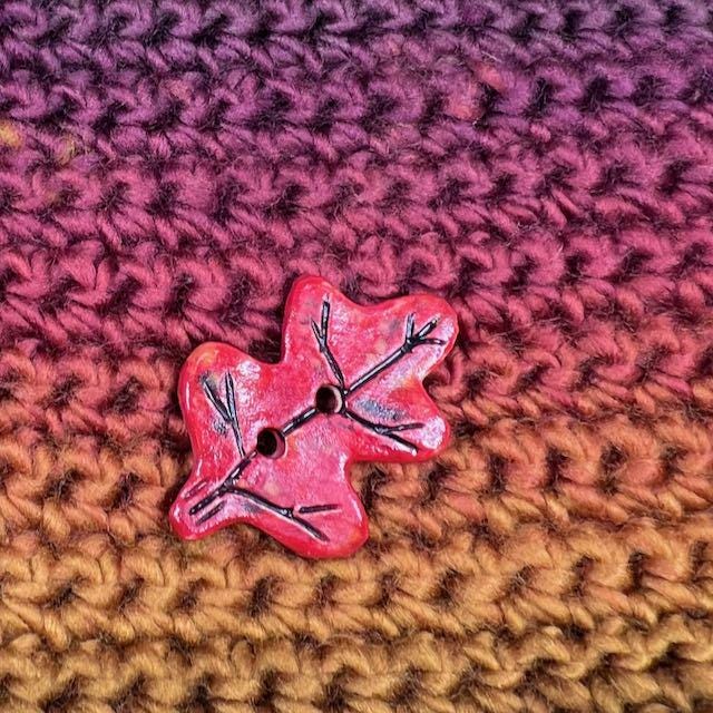 Red Leaf Shaped Ceramic Button