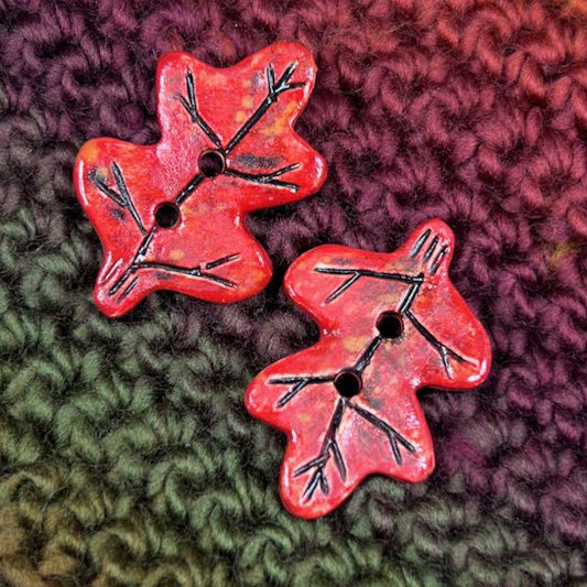Red Leaf Shaped Ceramic Button