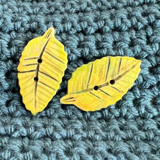 Yellow Leaf Shaped Ceramic Button