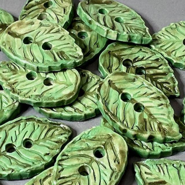 Small Light Green Leaf Shaped Ceramic Buttons