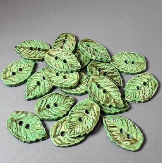 Small Light Green Leaf Shaped Ceramic Buttons