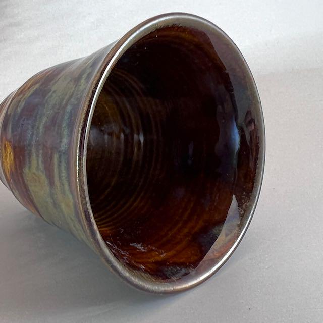 Oil Spot Brown and Golden Brown White Stoneware 4 ounce Tumbler
