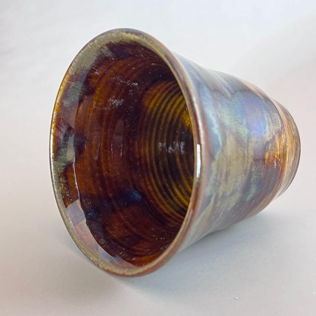 Oil Spot Brown and Golden Brown White Stoneware 4 ounce Tumbler
