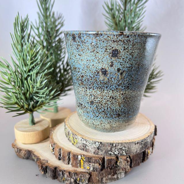 Slate Gray and Dark Blue Narrow 8 ounce Speckled Stoneware Tumbler