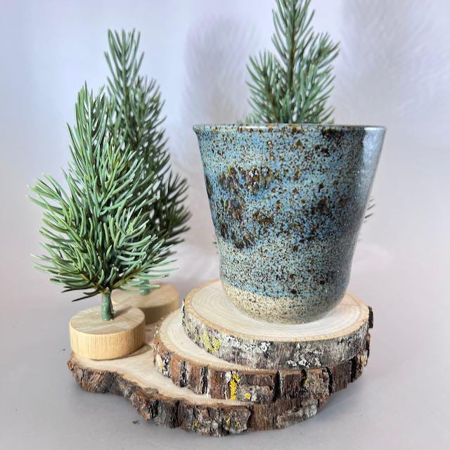 Slate Gray and Dark Blue Narrow 8 ounce Speckled Stoneware Tumbler