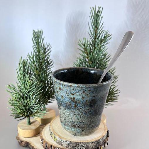 Slate Gray and Dark Blue Narrow 8 ounce Speckled Stoneware Tumbler