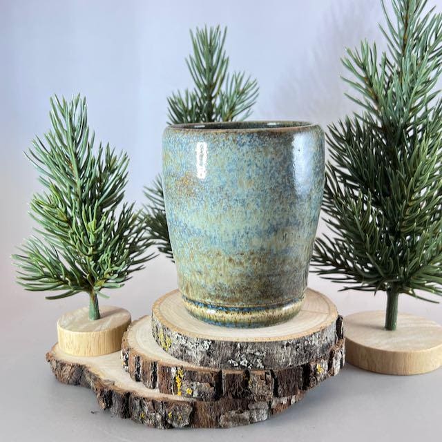 Light Blue and Green 8 ounce Speckled Stoneware Tumbler
