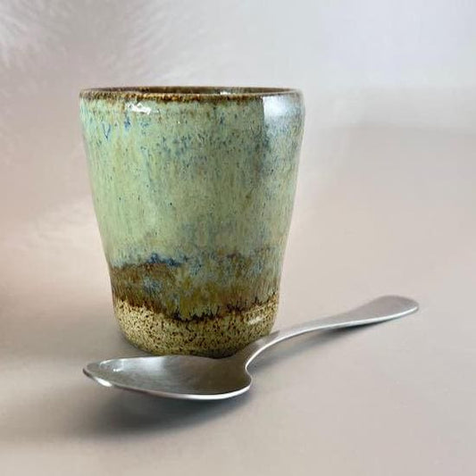 Green and Khaki 6.5 ounce Speckled Stoneware Tumbler