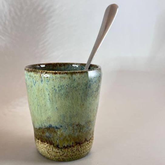 Green and Khaki 6.5 ounce Speckled Stoneware Tumbler