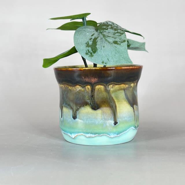 Copper and Aqua Blue Small Cache Pot/ Yunomi